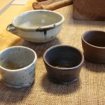 Madara Karatsu Katakuchi w/ 3 bourbon cups: Kohiki, Yakishime, and Yohen