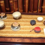 Chosen Karatsu rice bowls and leather change purses