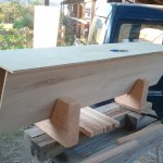 assembled table, plywood sheets still unsanded and unfinished.