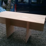 Fully assembled table. 'V' stretcher from low table opened and acting as table top here.