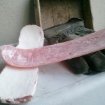 Almost finished, top one cleaned with a flap wheel on an angle grinder, bottom one still covered in plaster.