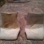 70 ash / 40 feldspar.  L tile using mixed wood ash, R tile using mystery ash
