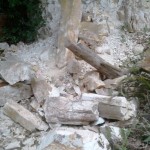 Rock fall near the entrance. The rock at upper middle is about 2 meters long.