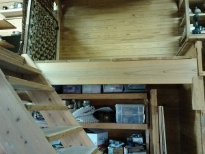 Start. Gotta get the stairs out of the way, remove the visible section of floor, and remove the shelving underneath.