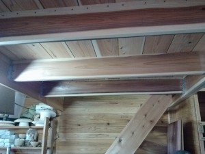 Floor boards done, stairs back in place.