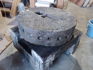 The freshly scrubbed table, about 80cm/32in in diameter.