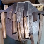 Several machetes and hatchets acquired very cheap at auction. Required implements for living in the country in Japan.